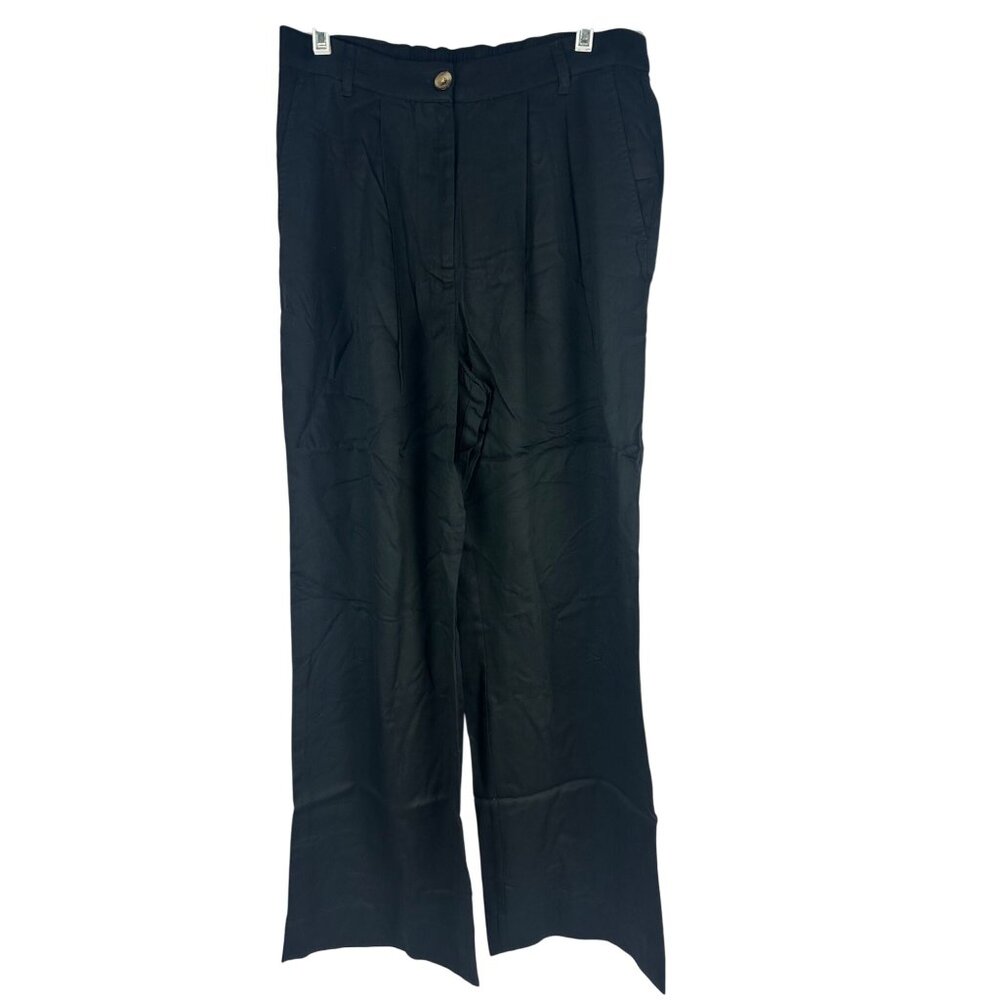 The Drop Amalia Women’s Black Wide Leg Trousers Size M Pleated Elastic Waist